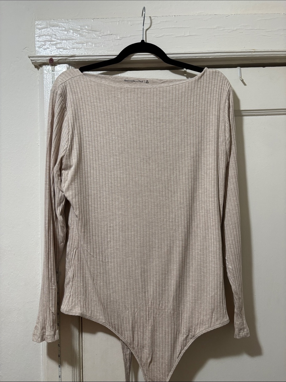 Abercrombie & Fitch Ribbed Long-Sleeve Bodysuit in Cream